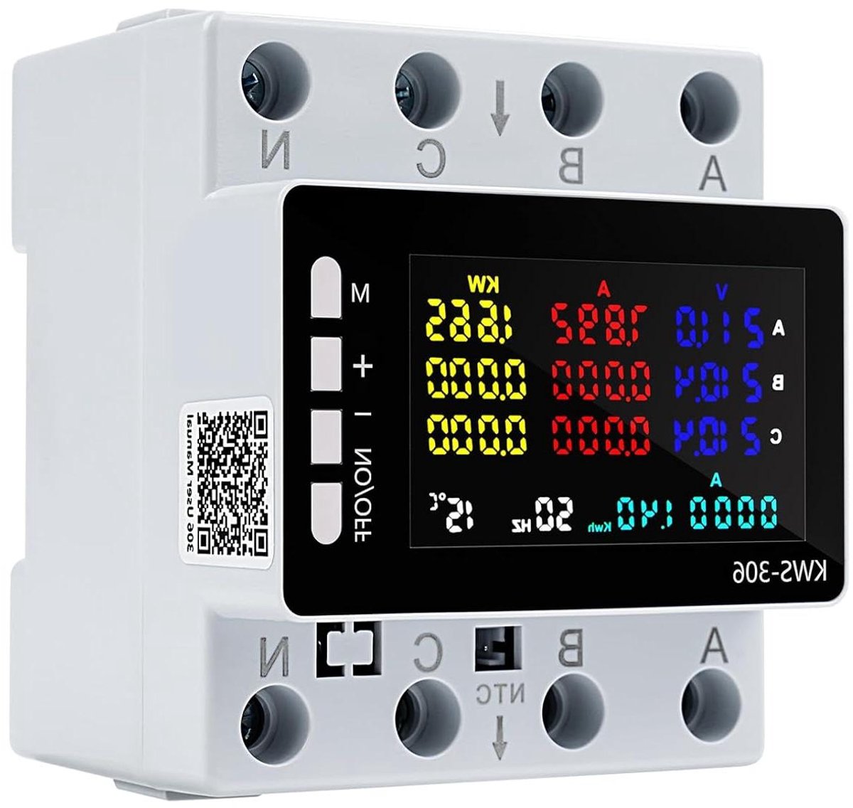 Stroommeter met Bescherming - Energiemeter Monitor - Elektrische Veiligheid Meten - Multifunctioneel LCD Display - 0-80 Ampère - Wit