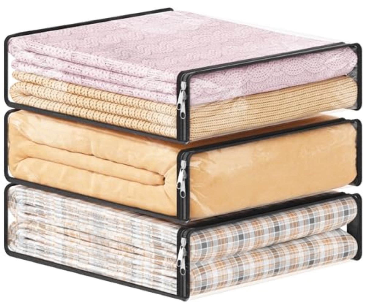 Set van 3 transparante opbergzakken met rits - 14 liter - voor kleding en textiel