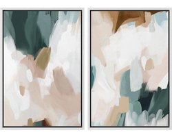 MUDECOR Ingelijste canvas print muurkunst aquarel pastel wit blauw patroon abstracte illustraties moderne kunst decoratief Boheems kleurrijk chic voor woonkamer, slaapkamer, kantoor - 40 cm x 60 cm