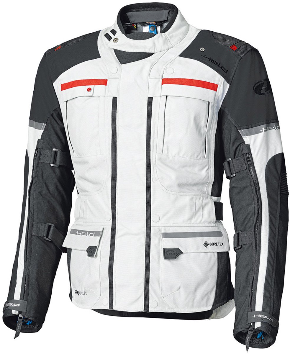 Held Carese Evo GTX Lichtgrijs Rood Textiele Motorjas - Jas