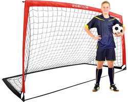 RUNBOW 2,7 x 1,5 m draagbaar kindervoetbaldoel voor achtertuin volwassen junior groot oefenvoetbalnet met draagtas (2,7 x 1,5 m, rood, 1 stuks)
