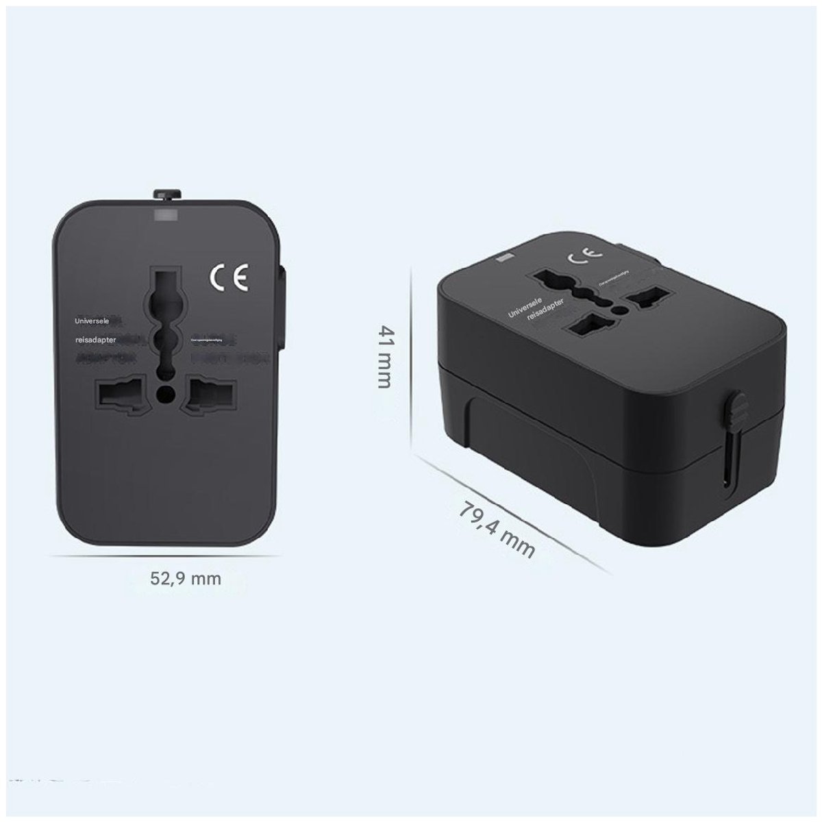 GELLDG Wereldstekker - Universele Reisstekker met USB-C en USB-A - 79.4x41x52.9mm - Oververhittingsbeveiliging, Compact en Makkelijk Op te Bergen - Kunststof - Zwart — cadeau in Gadgets - foto 2