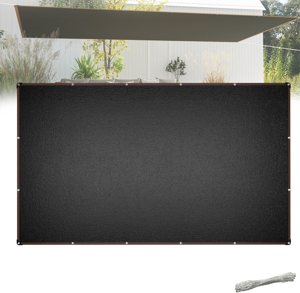Froadp 3x5m Rechthoekig Zonnescherm UV-Bescherming 95% Winddoorlatend Duurzaam voor Tuin Terras Balkon van Rechtduurzaam HDPE met 12m Touwen Antraciet
