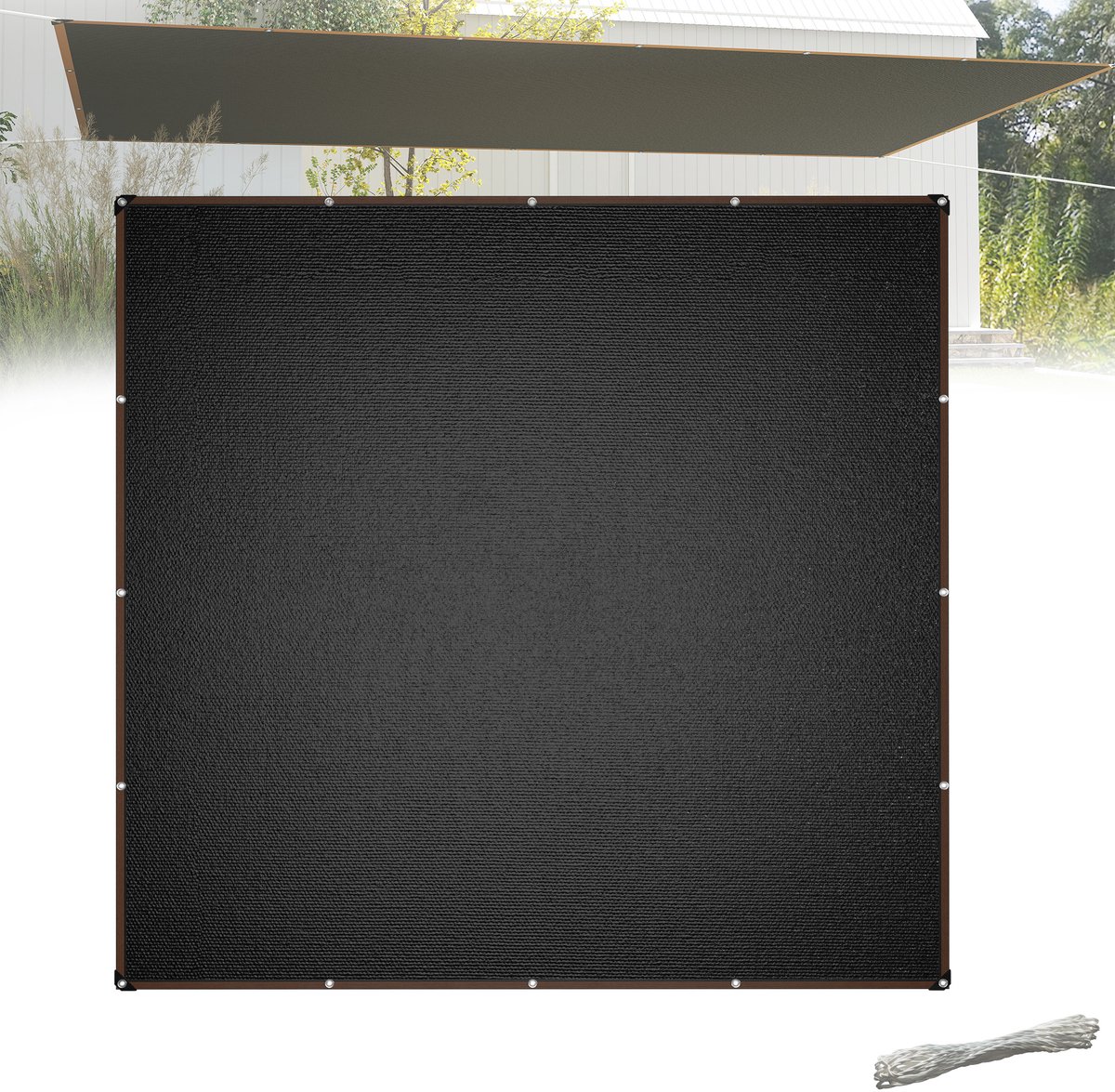 Froadp 4x4m Rechthoekig Zonnescherm UV-Bescherming 95% Winddoorlatend Duurzaam voor Tuin Terras Balkon van Rechtduurzaam HDPE met 12m Touwen Antraciet