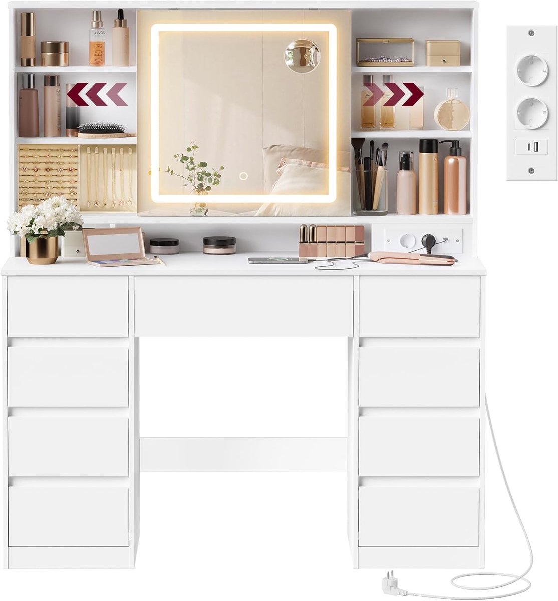 Kaptafel met Spiegel en Verlichting - Make-up Tafel - Make-up tafel - Beauty