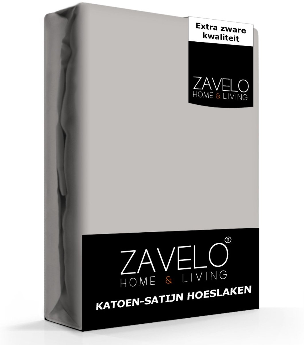 Zavelo Hoeslaken Katoen Satijn Grijs-Lits-jumeaux (180x210 cm)