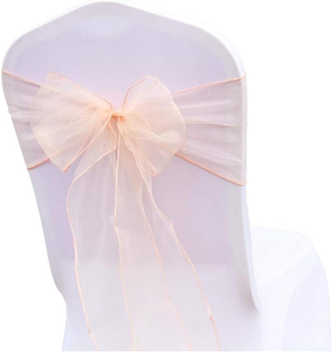 Elegante Organza Stoelstrik voor Bruiloften, Feestjes en Evenementen - 2 Stuks in Perzikkleur, Perfect voor Decoratie en Styling