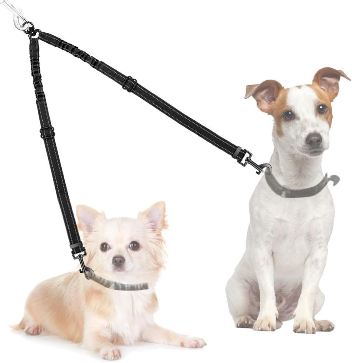 Dubbele Hondenriem - Hondenriem Splitter - Wandelen met twee honden - Geen klitten 360° rotatie - Verstelbaar 45-60 cm - Zwart