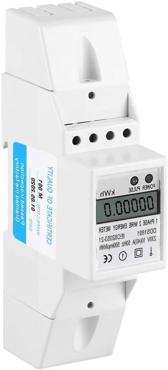 Energiemeter DIN-rail - Stroommeter kWh meter - Energieverbruik meten - Hoge nauwkeurigheid digitaal - 35 mm DIN-rail - Wit