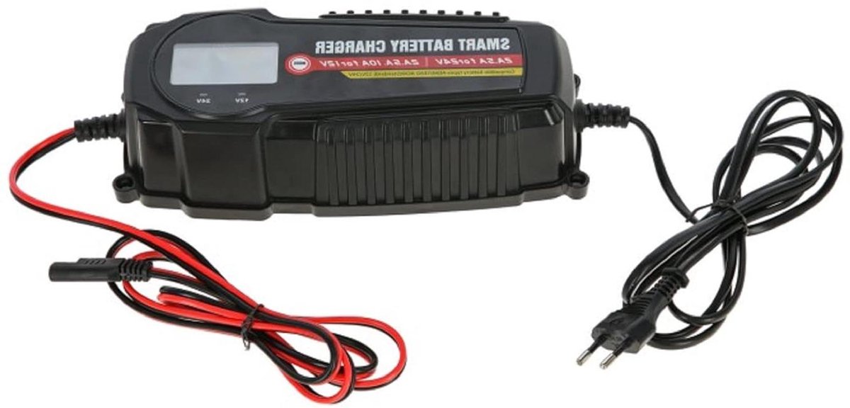 Acculader 12V 24V - Batterijlader Slim - Accu Onderhoud - LCD Display - 10A - Grijs