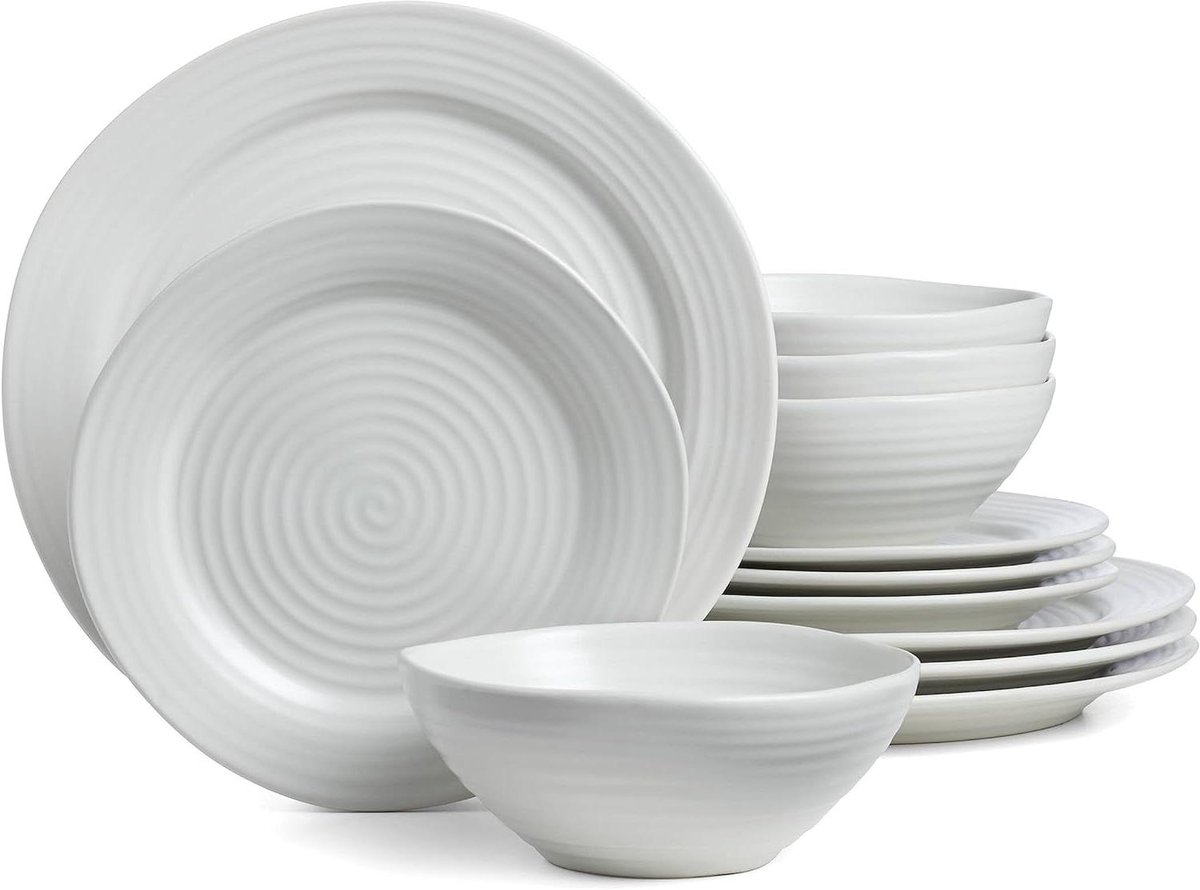 Dinerbestek Set - Servies Set - Tafel Dekken - Ribbel Design - 12 Delig - Wit