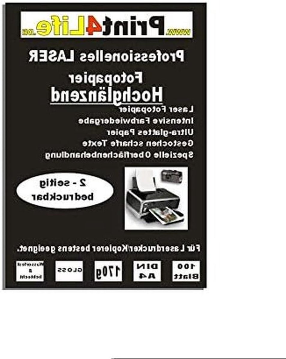 Fotopapier A4 - Hoogglans papier - Foto's printen - Dubbelzijdig glanzend - 100 vel - Wit