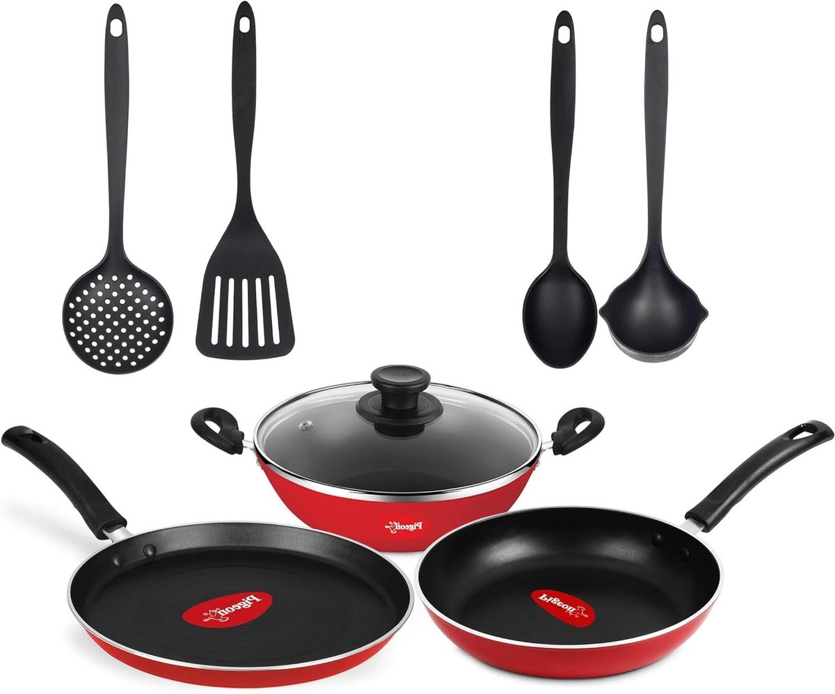 Aluminium Kookset - Pannen Set - Koken en Bakken - Dubbel Krasbestendig - 8 stuks - Rood