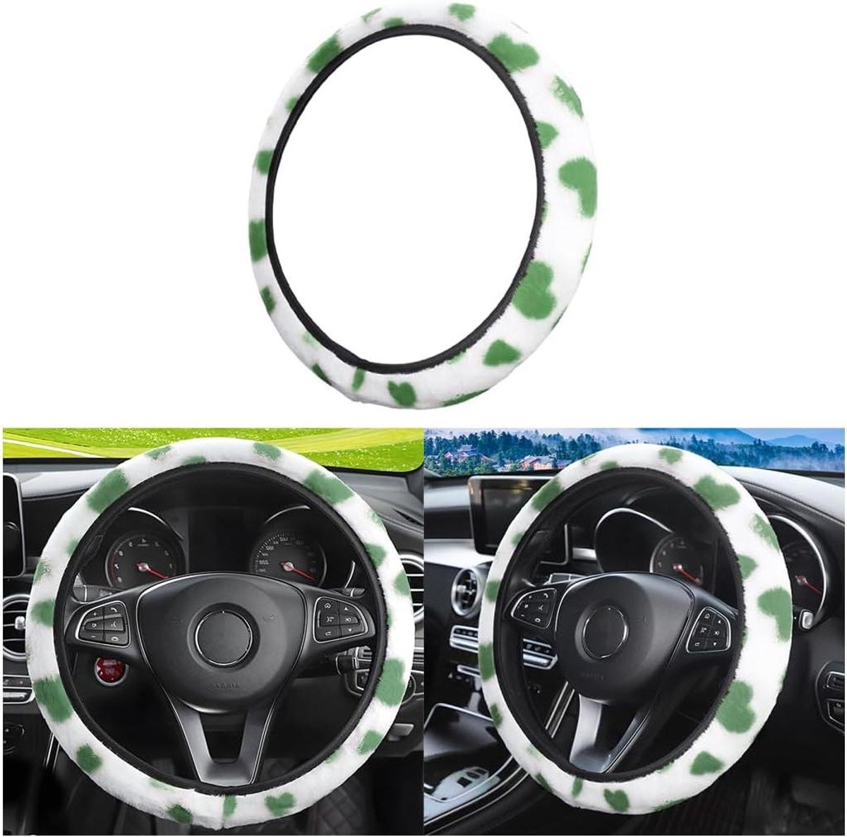 Stuurwielhoes Set - Auto Interieur Set - Winter Comfort - Anti-slip Ontwerp - 38 cm Diameter - Groen
