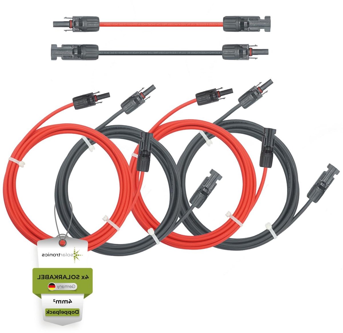 Solarkabel Dubbelpak - Verlengkabel Zonnepanelen - Zonne-energie Aansluiten - MC4 Compatibel - 4 x 2 meter - Zwart en Rood