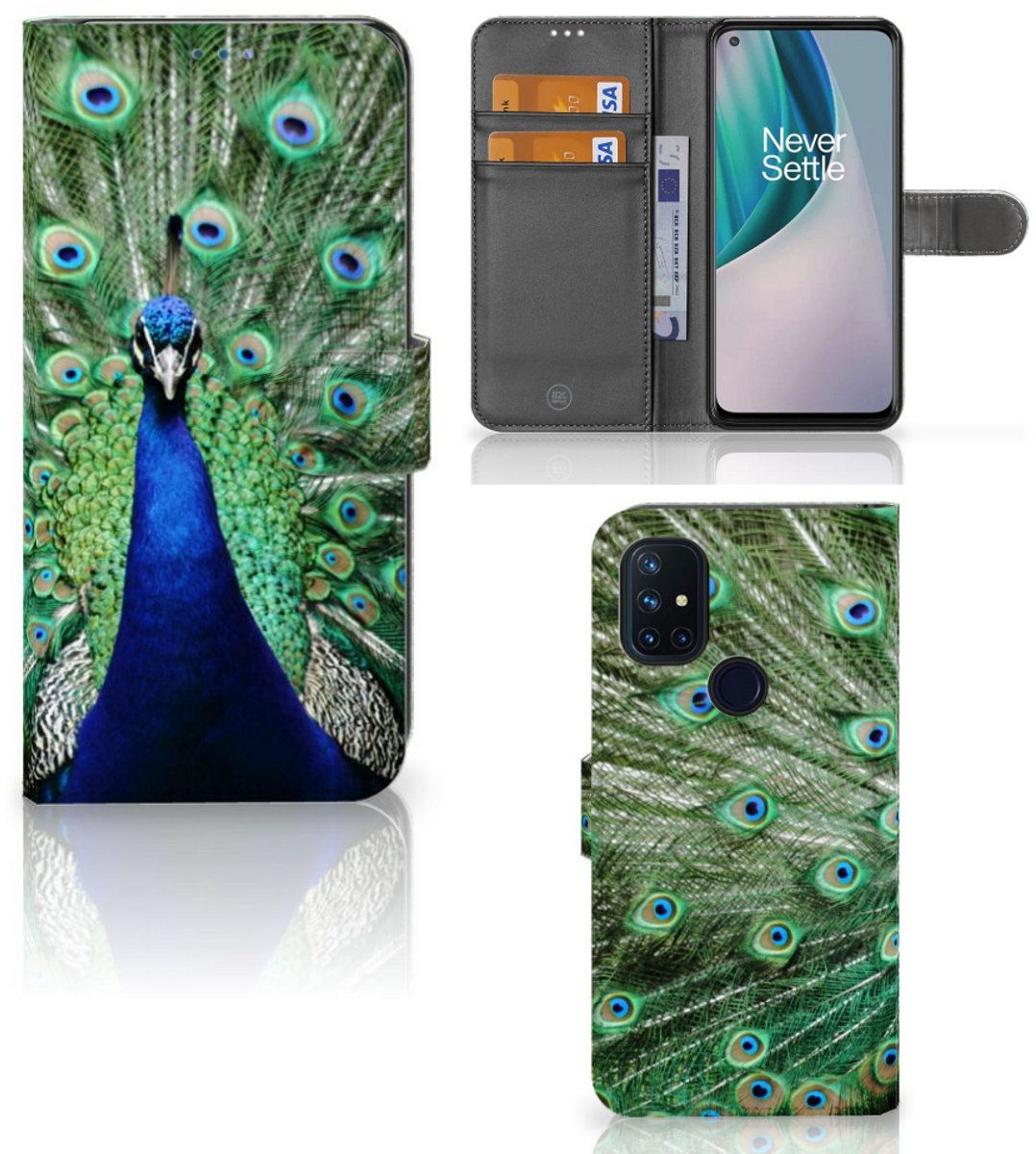 OnePlus Nord N10 Telefoonhoesje met Pasjes Pauw
