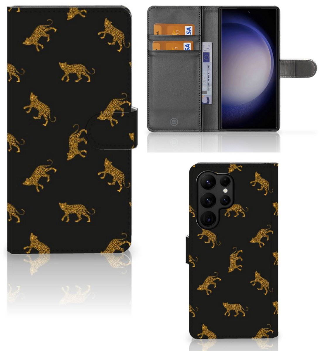 Telefoonhoesje met Pasjes voor Samsung Galaxy S23 Ultra Leopards