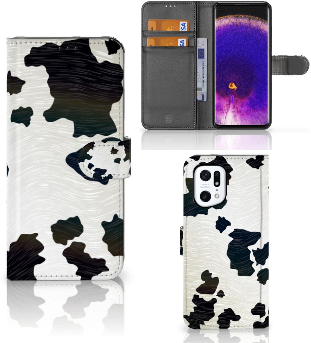 OPPO Find X5 Pro Telefoonhoesje met Pasjes Koeienvlekken