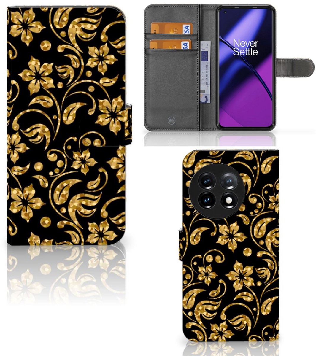 OnePlus 11 Hoesje Gouden Bloemen