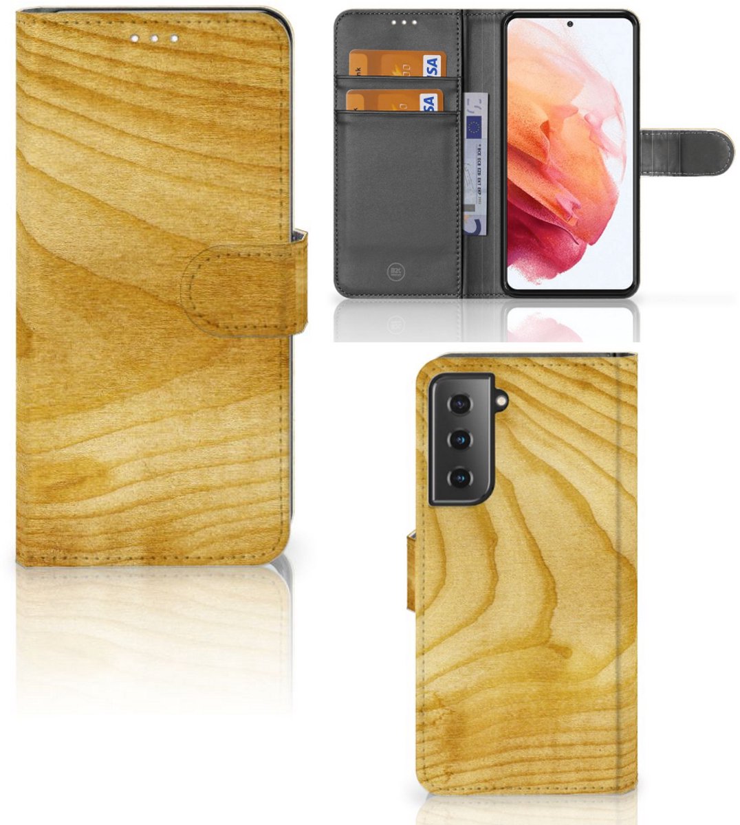 Samsung Galaxy S21 Book Style Case Licht Hout