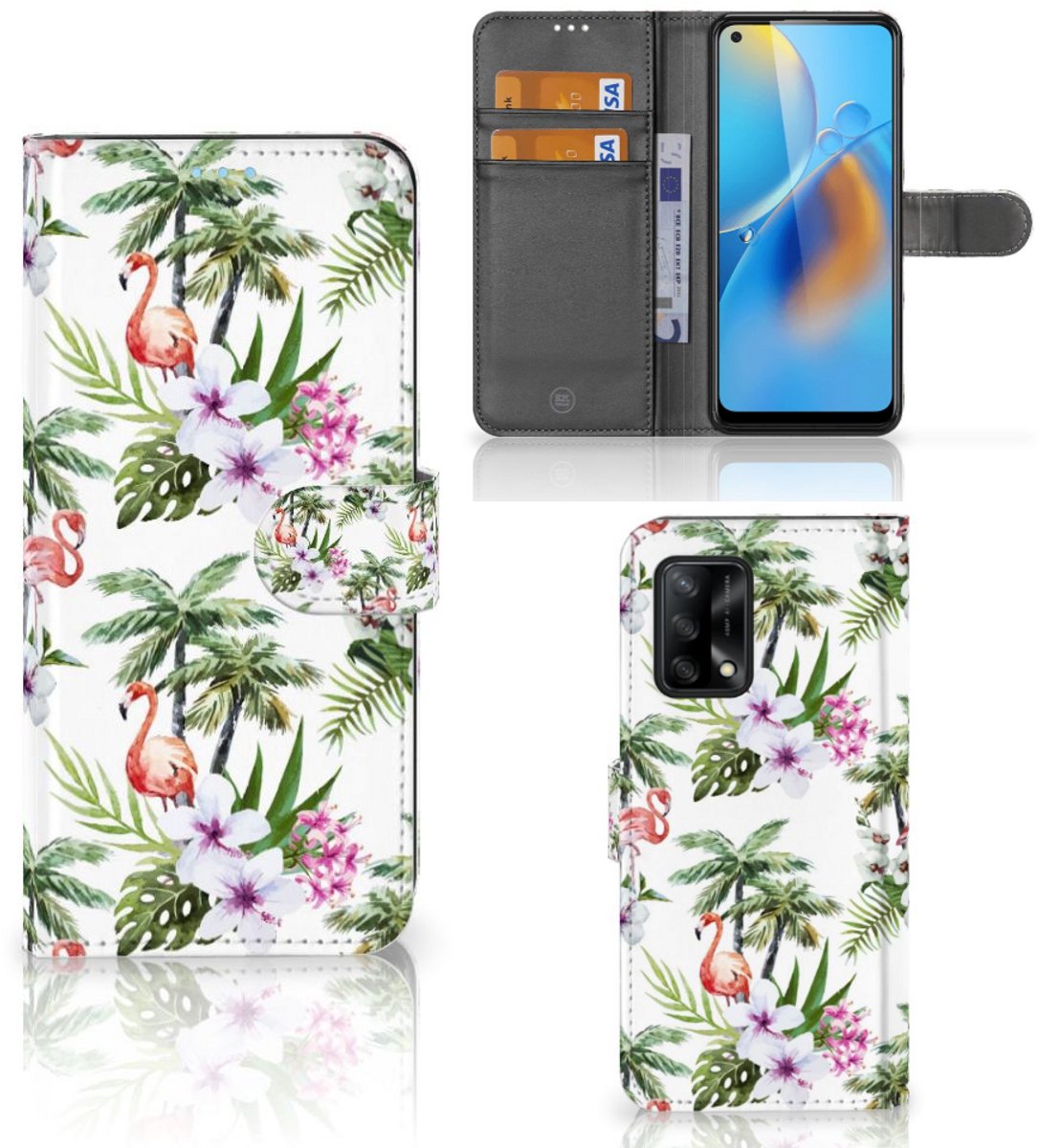 OPPO A74 4G Telefoonhoesje met Pasjes Flamingo Palms