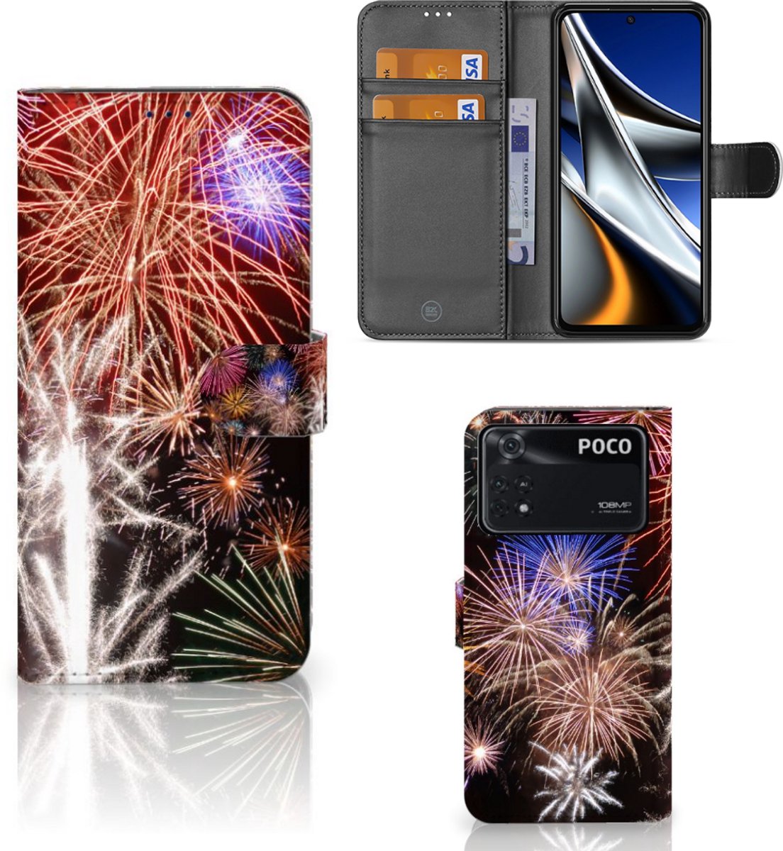 Xiaomi Poco X4 Pro 5G Wallet Case met Pasjes Vuurwerk