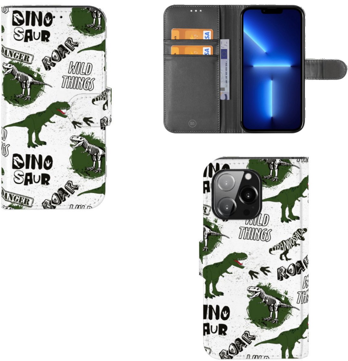 Telefoonhoesje met Pasjes voor iPhone 13 Pro Dinosaurus