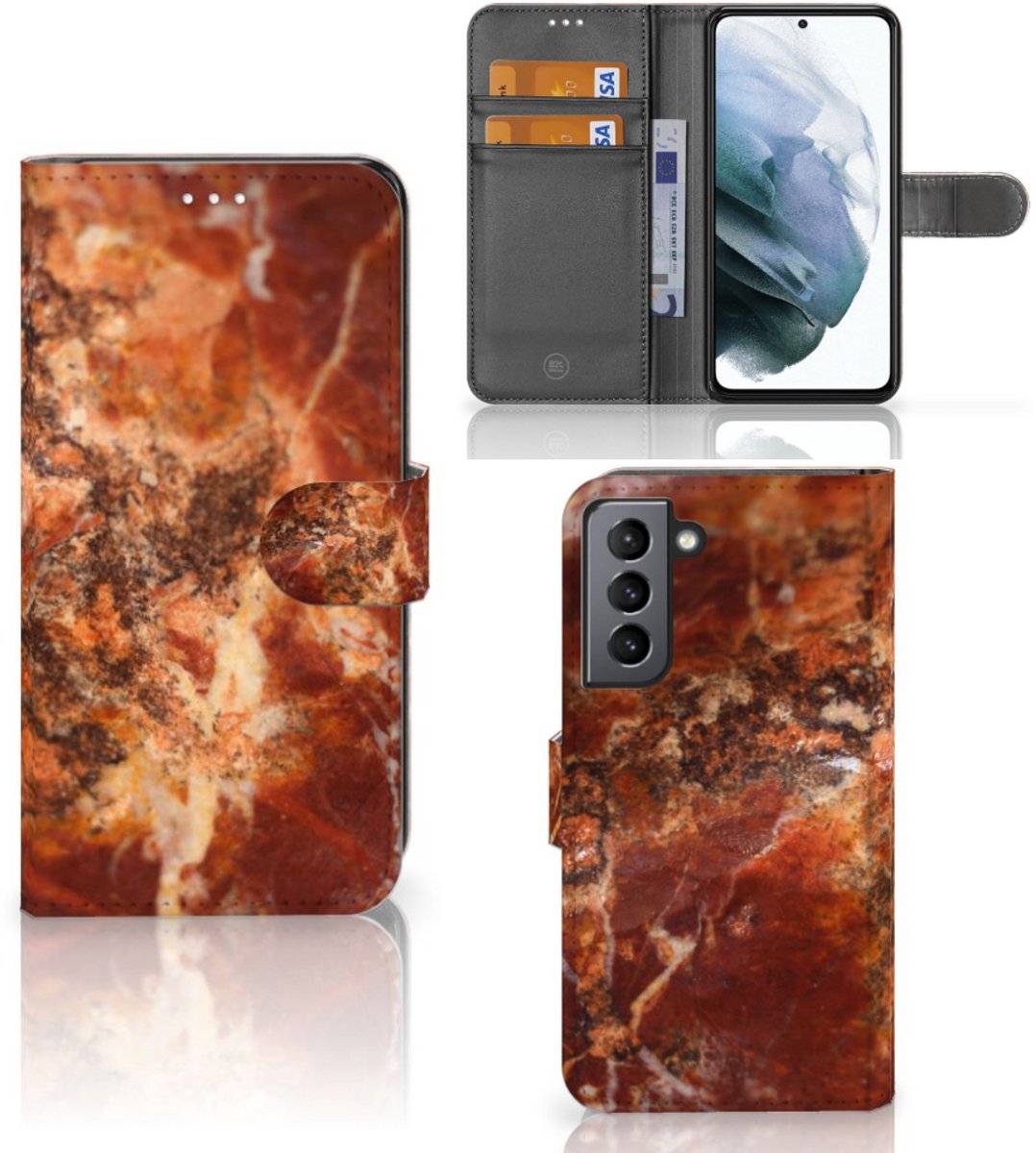 Samsung Galaxy S21 FE Bookcase Marmer Bruin