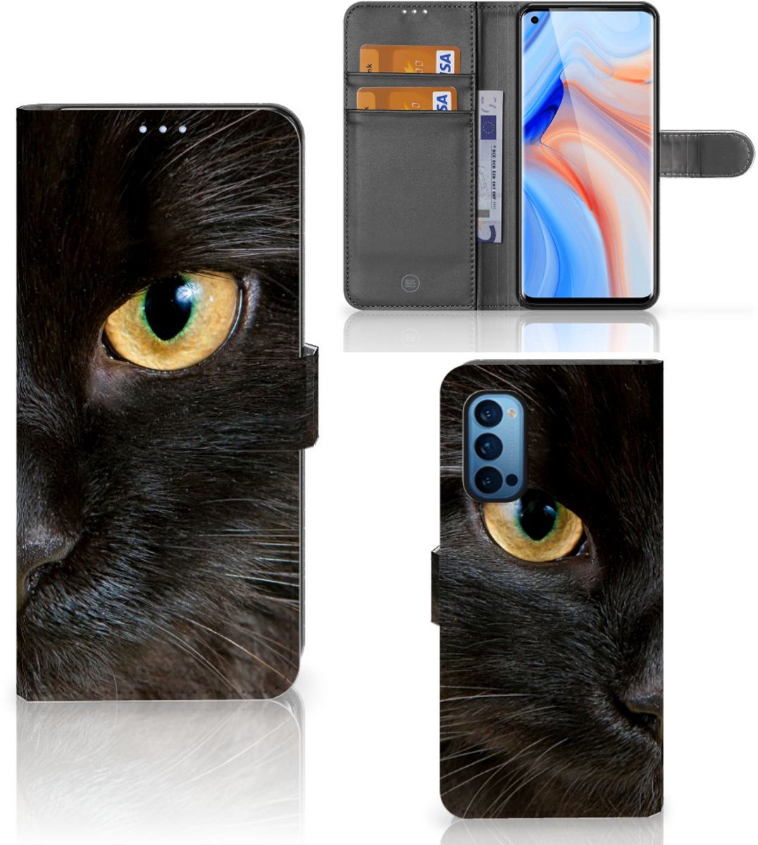 OPPO Reno 4 Pro 5G Telefoonhoesje met Pasjes Zwarte Kat