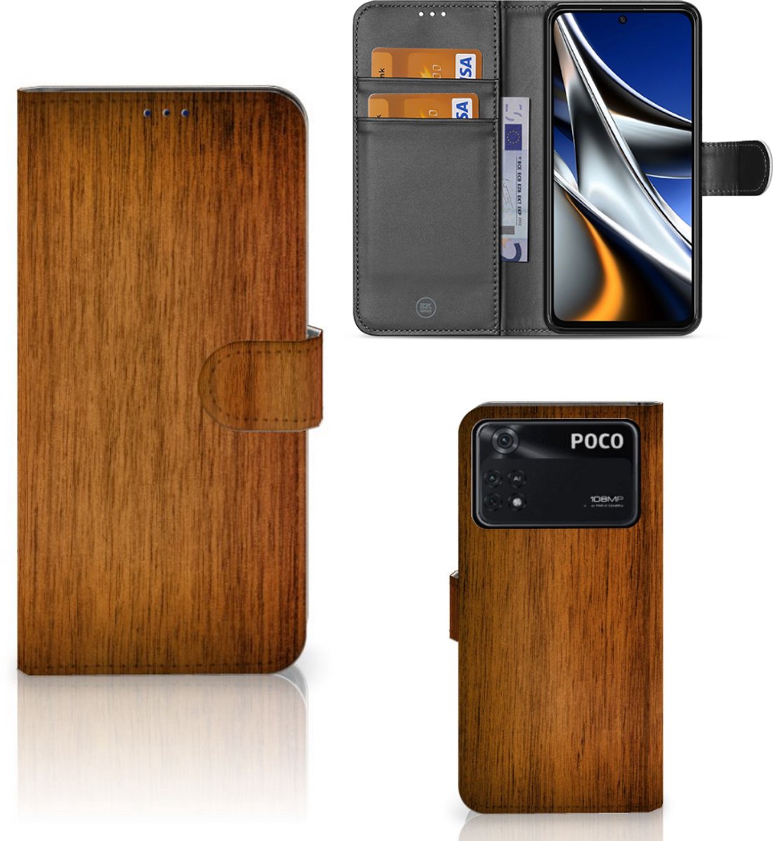 Xiaomi Poco X4 Pro 5G Book Style Case Donker Hout