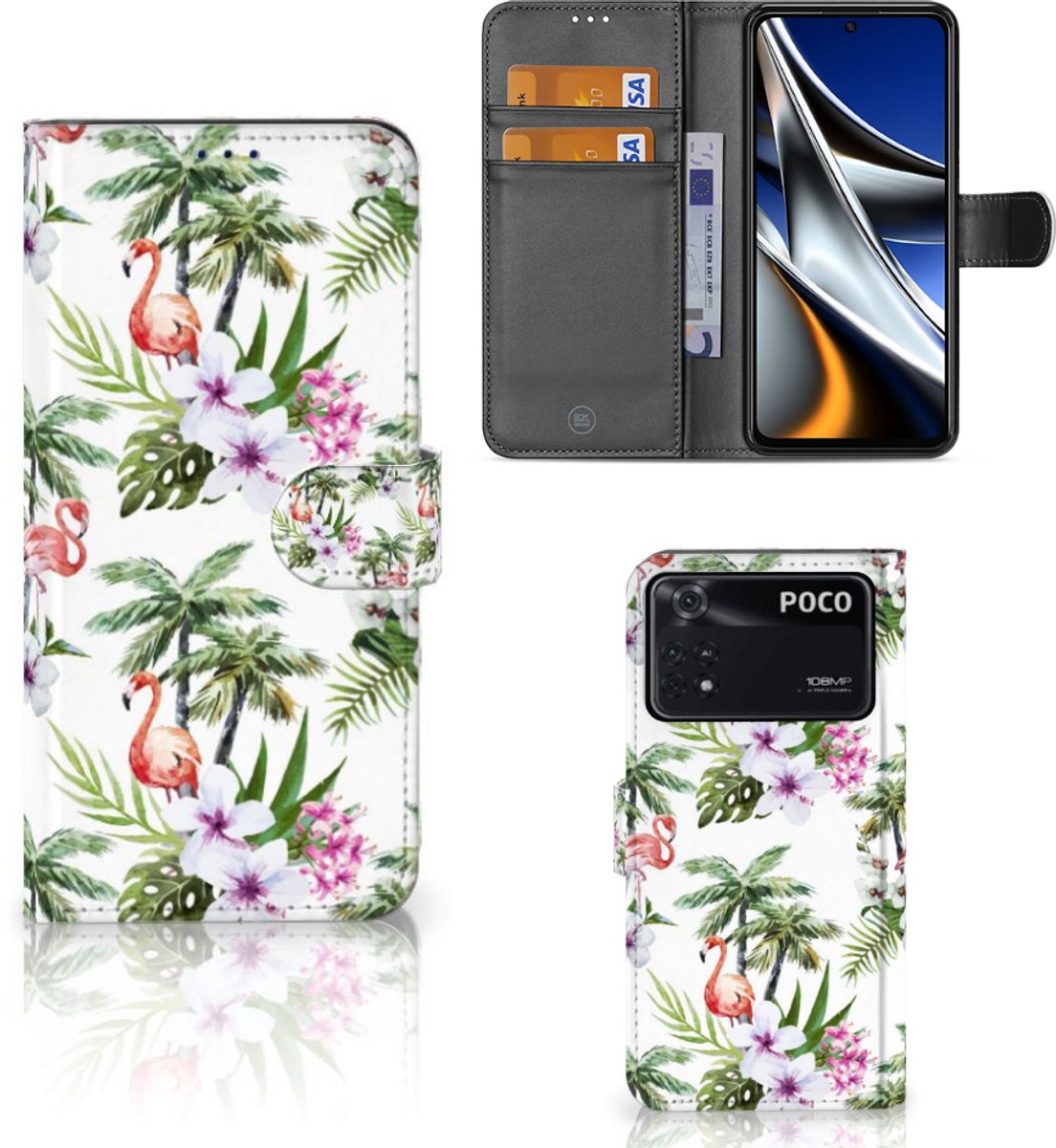 Xiaomi Poco X4 Pro 5G Telefoonhoesje met Pasjes Flamingo Palms