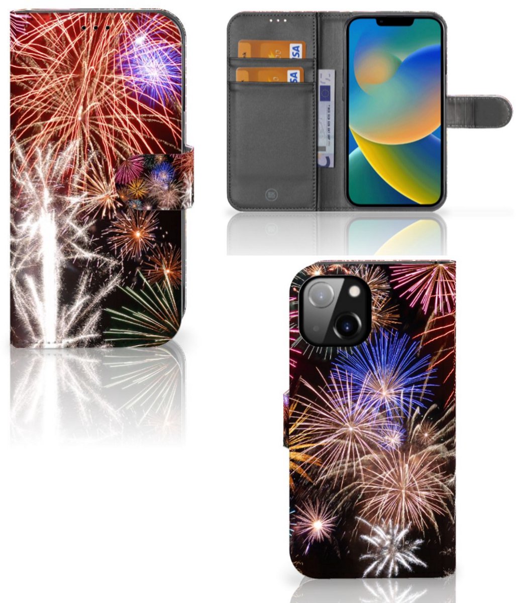 Book Case voor Apple iPhone 14 Wallet Case met Pasjes Vuurwerk