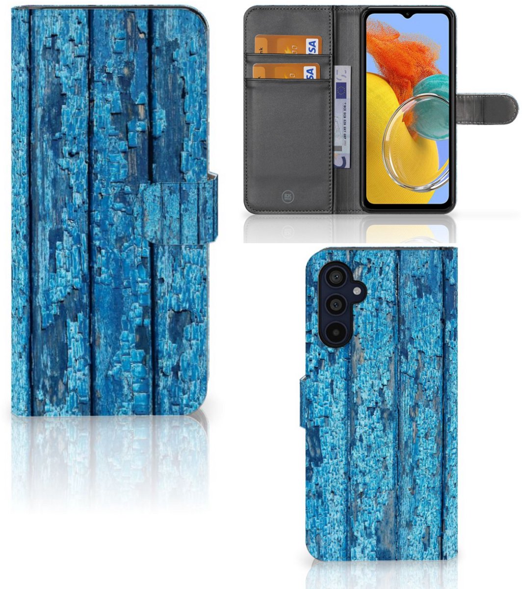 Samsung Galaxy M14 Book Style Case Wood Blue