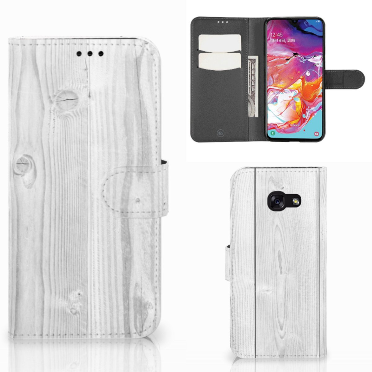 Boekhoesje voor Samsung Galaxy A70 Book Style Case White Wood