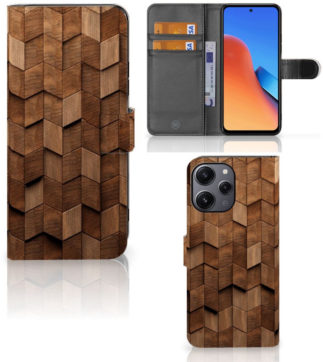 Book Style Case voor Xiaomi Redmi 12 Wooden Cubes