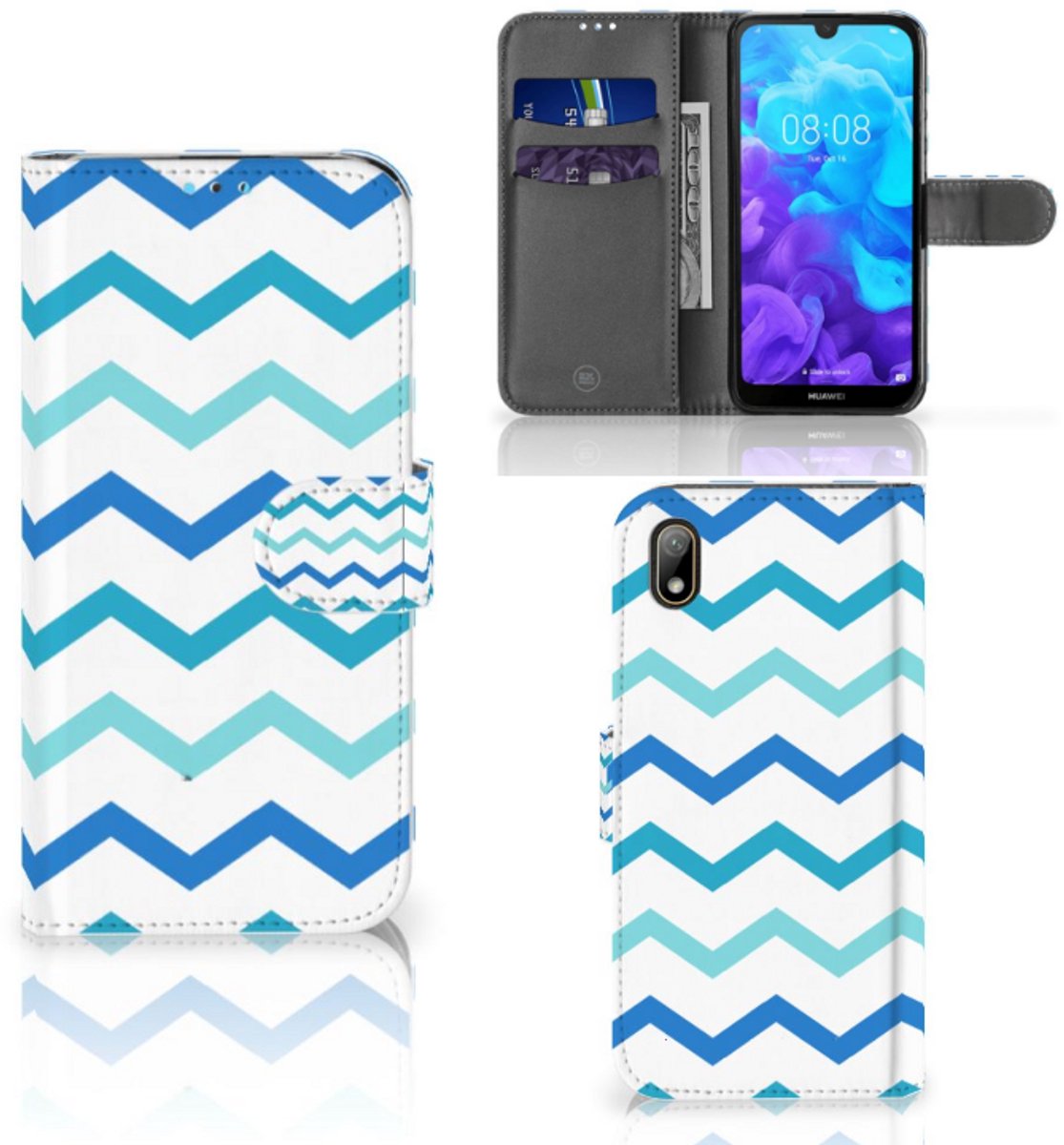 Huawei Y5 (2019) Telefoon Hoesje Zigzag Blauw
