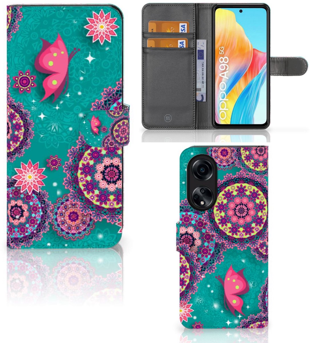 OPPO A98 5G Hoesje Cirkels en Vlinders