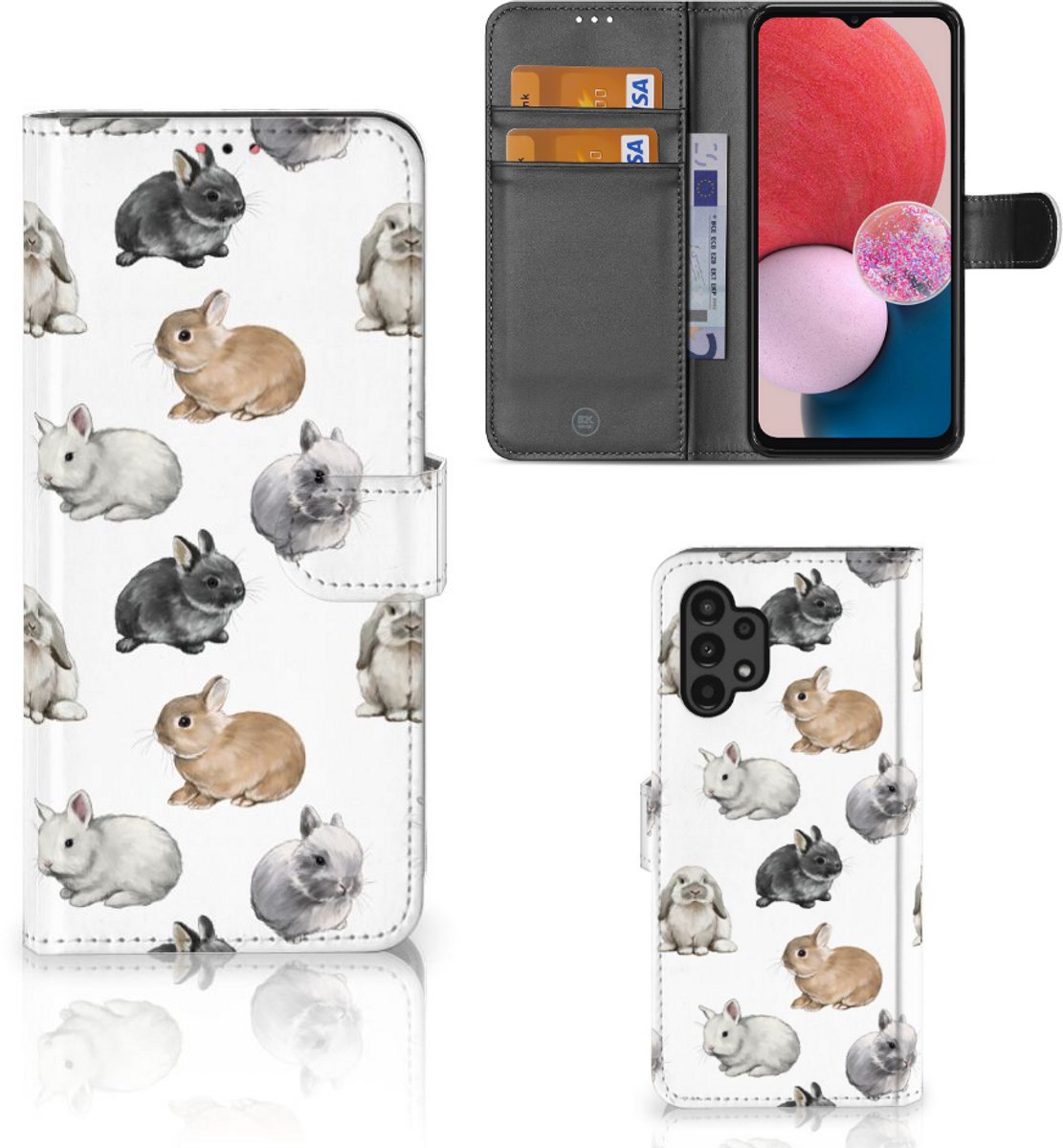 Telefoonhoesje met Pasjes voor Samsung Galaxy A13 (4G) Konijntjes