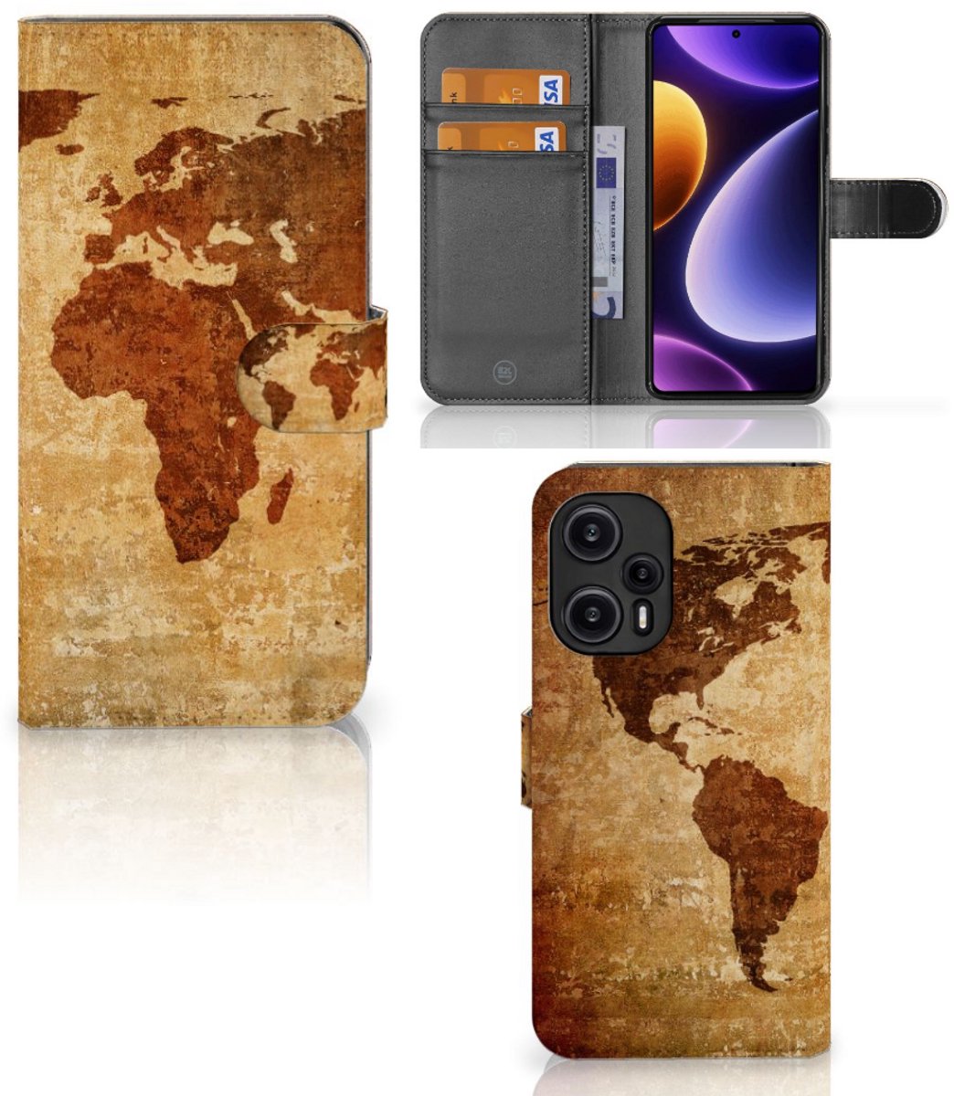 Xiaomi Poco F5 Flip Cover Wereldkaart