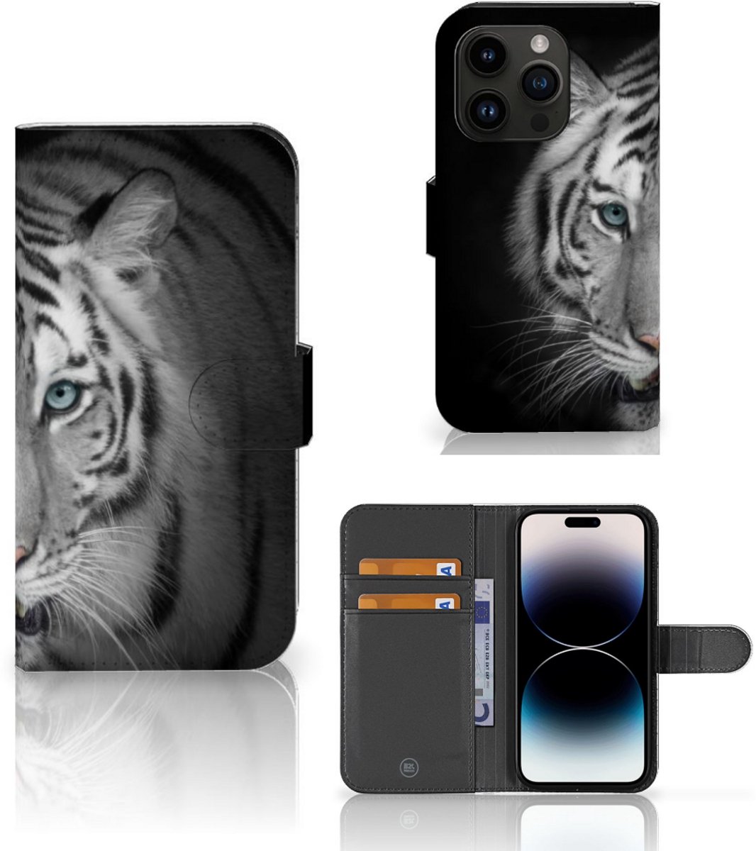 iPhone 15 Pro Telefoonhoesje met Pasjes Tijger
