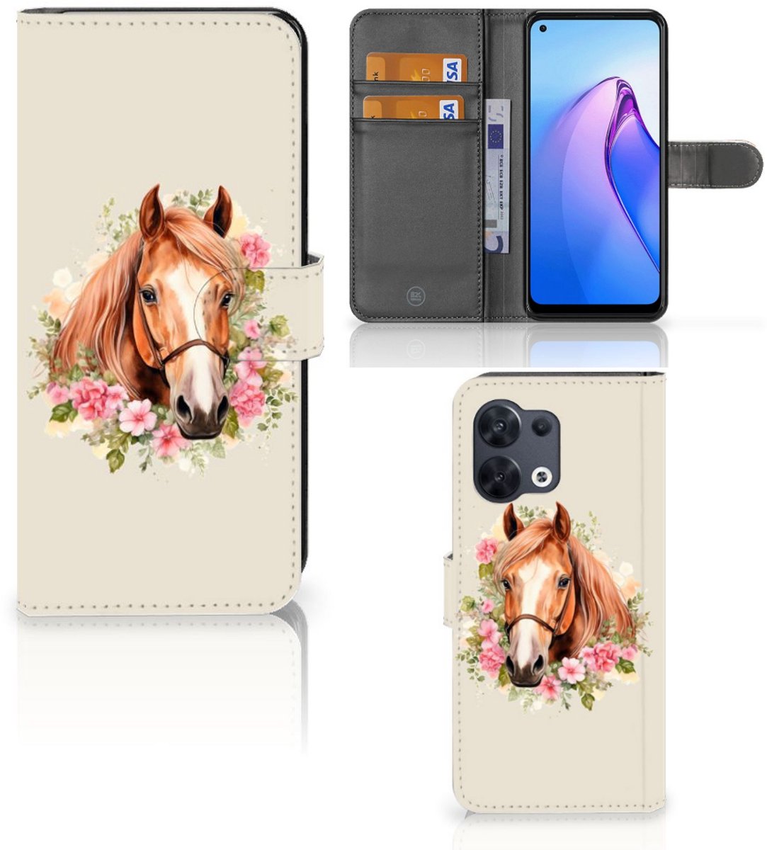 Telefoonhoesje met Pasjes voor OPPO Reno8 Paard