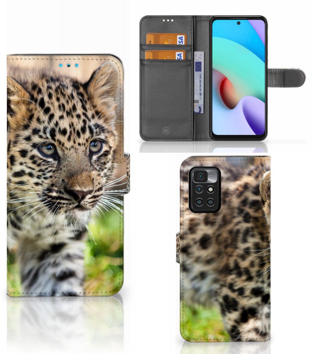 Xiaomi Redmi 10 Telefoonhoesje met Pasjes Baby Luipaard