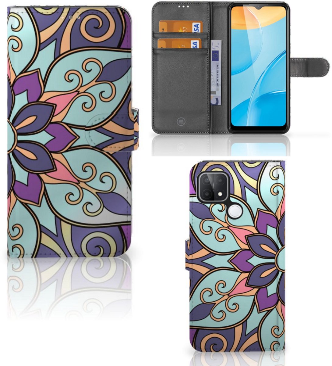 OPPO A15 Hoesje Purple Flower