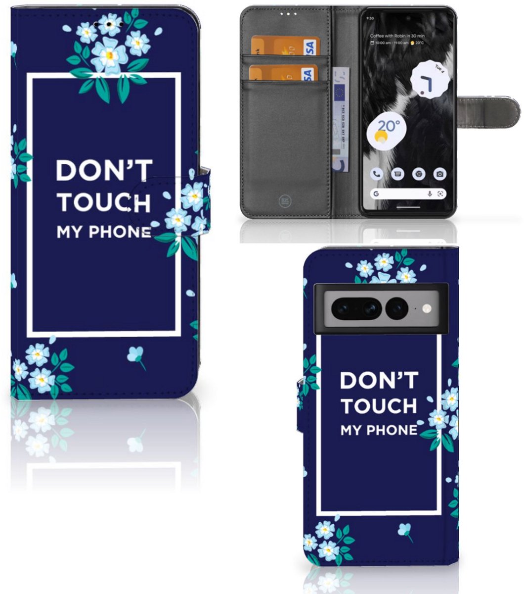 Google Pixel 7 Pro Portemonnee Hoesje Flowers Blue DTMP