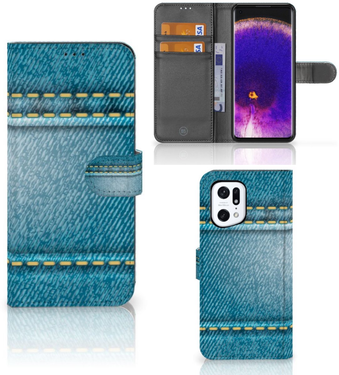 OPPO Find X5 Pro Wallet Case met Pasjes Jeans
