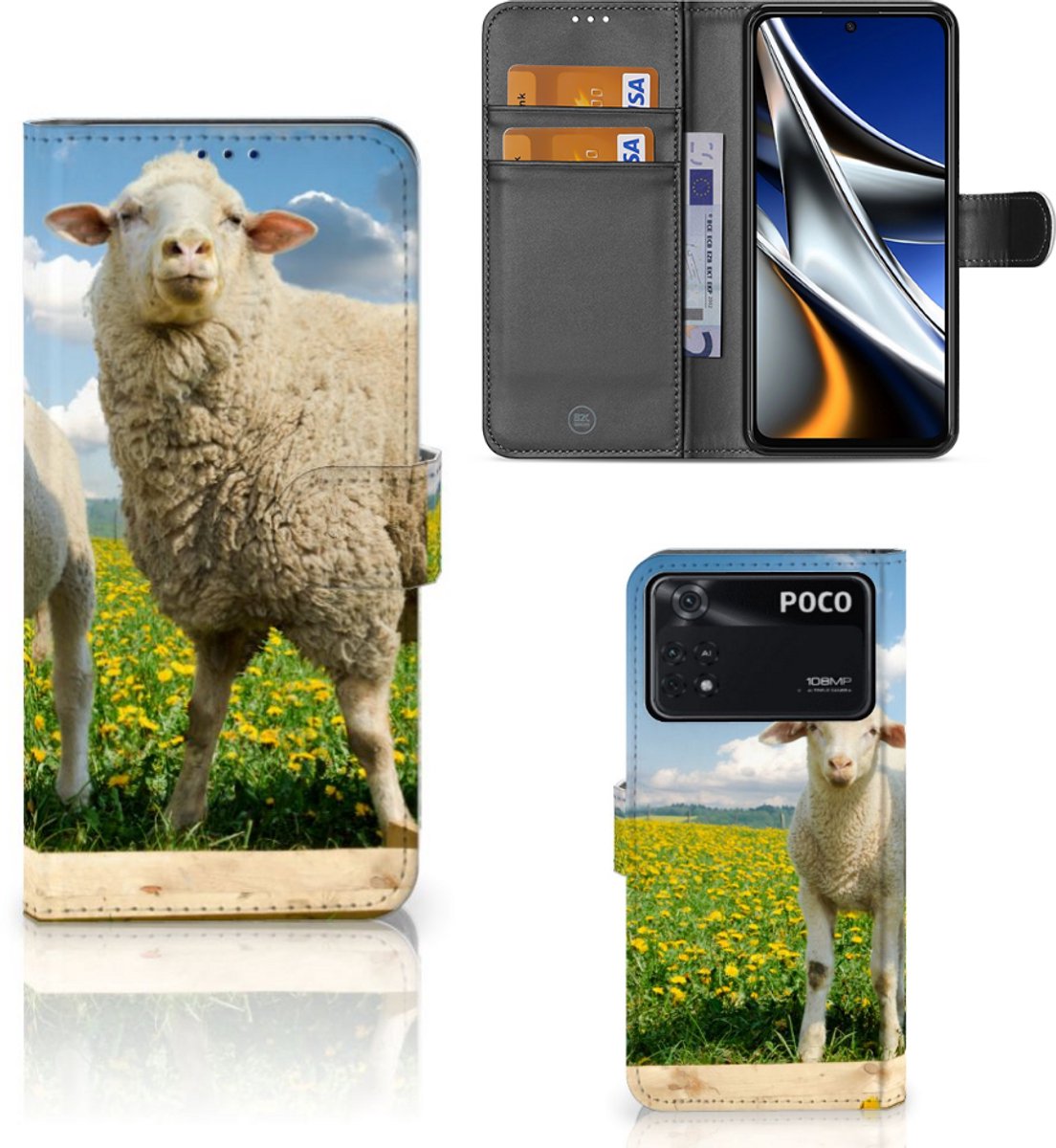 Xiaomi Poco X4 Pro 5G Telefoonhoesje met Pasjes Schaap en Lammetje