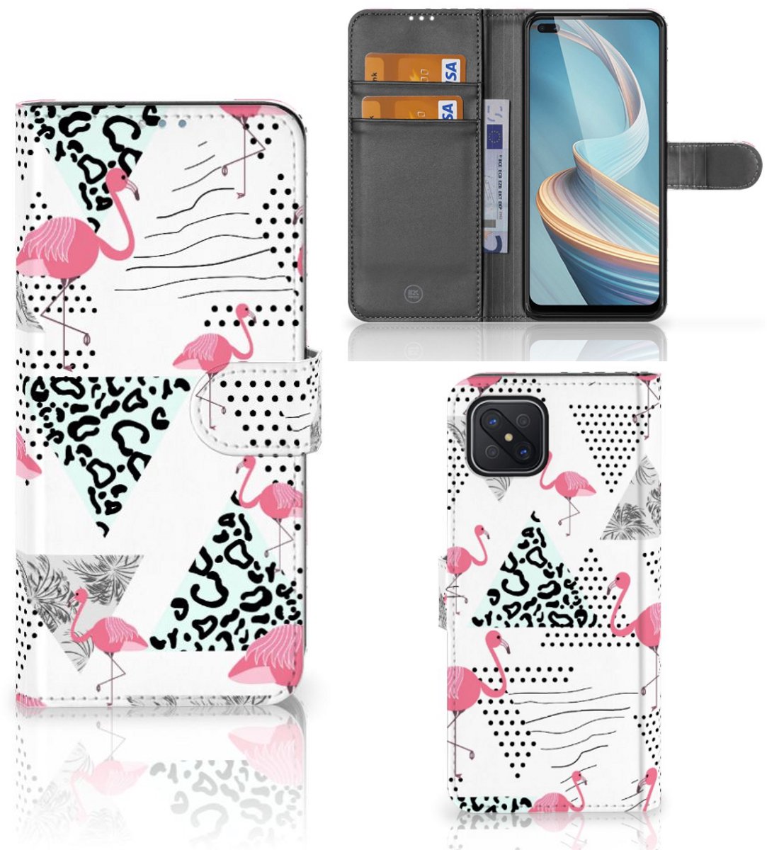 OPPO Reno4 Z Telefoonhoesje met Pasjes Flamingo Triangle
