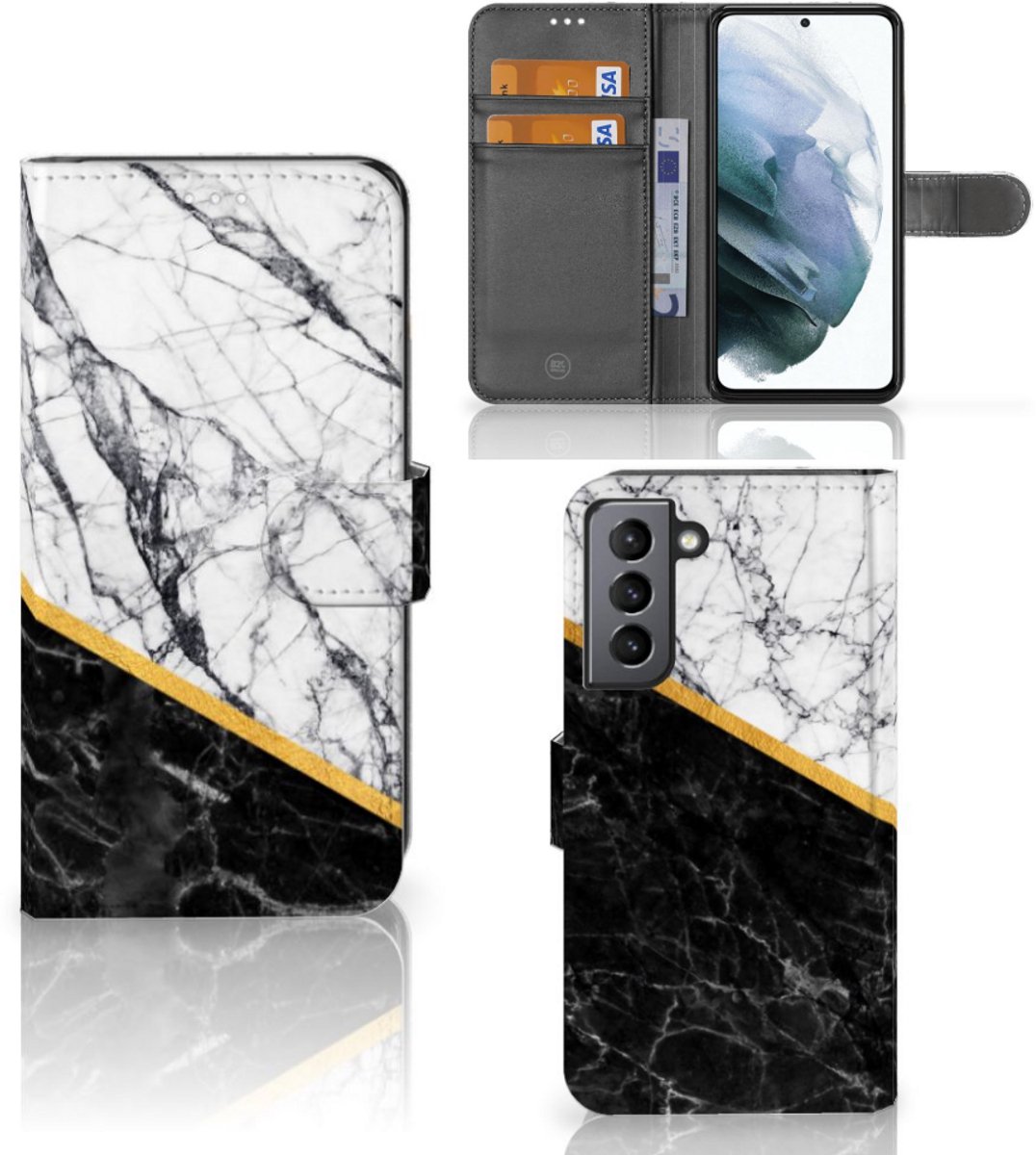 Samsung Galaxy S21 FE Bookcase Marmer Wit Zwart - Origineel Cadeau Man