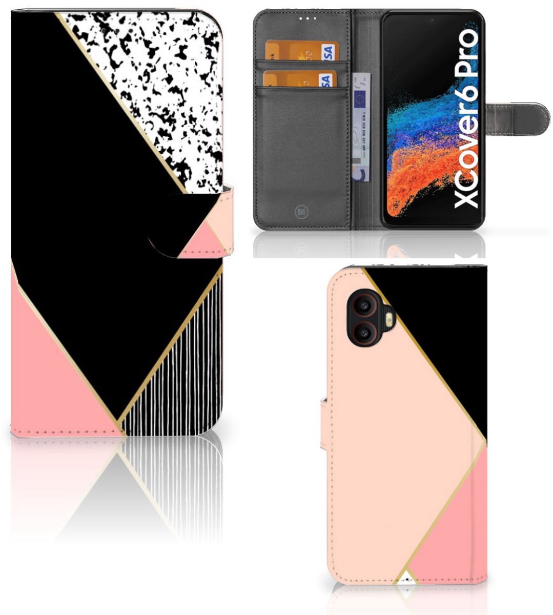 Samsung Galaxy Xcover 6 Pro Book Case Zwart Roze Vormen