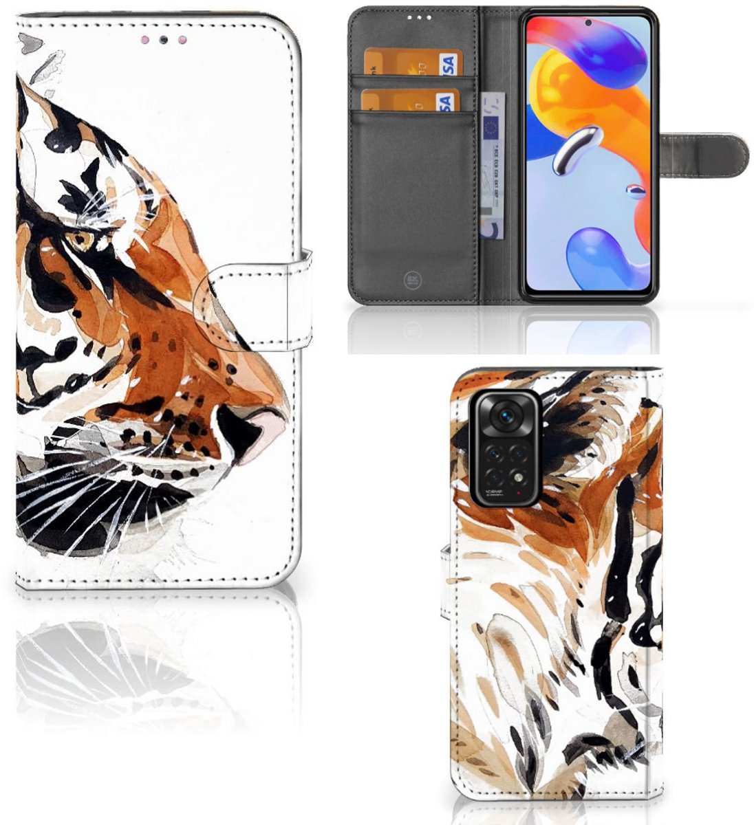 Boekhoesje voor Hoesje Xiaomi Redmi Note 11 Pro 5G/4G Watercolor Tiger